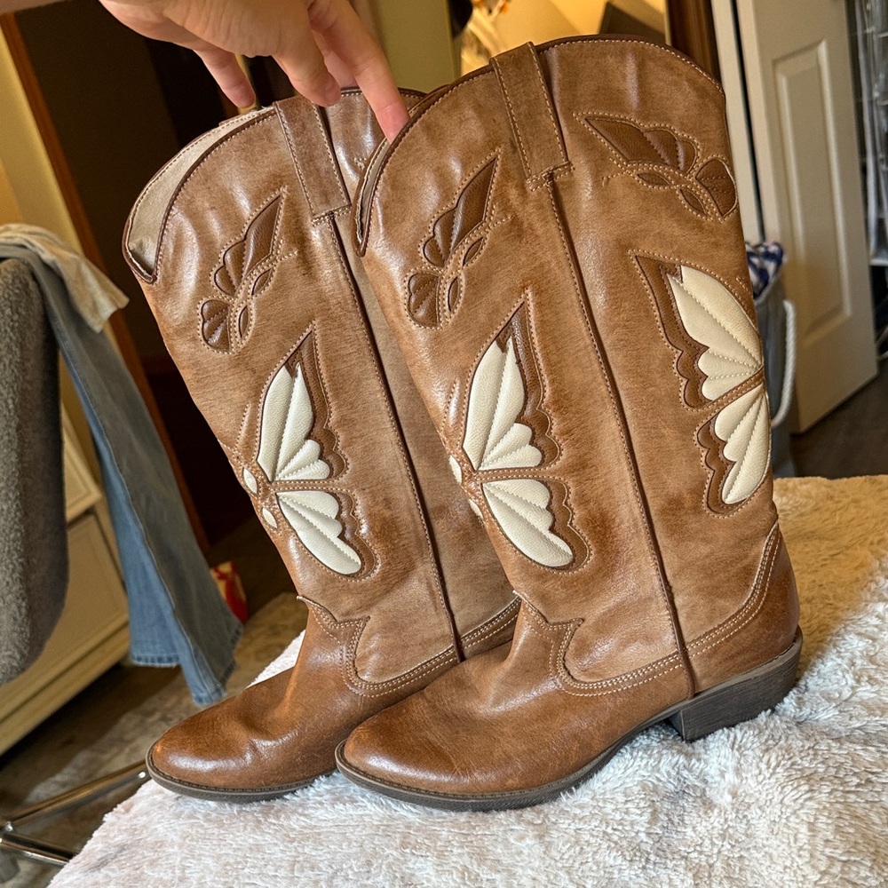 Alter’d state Brown Western Cowboy Boots with Butterfly Design